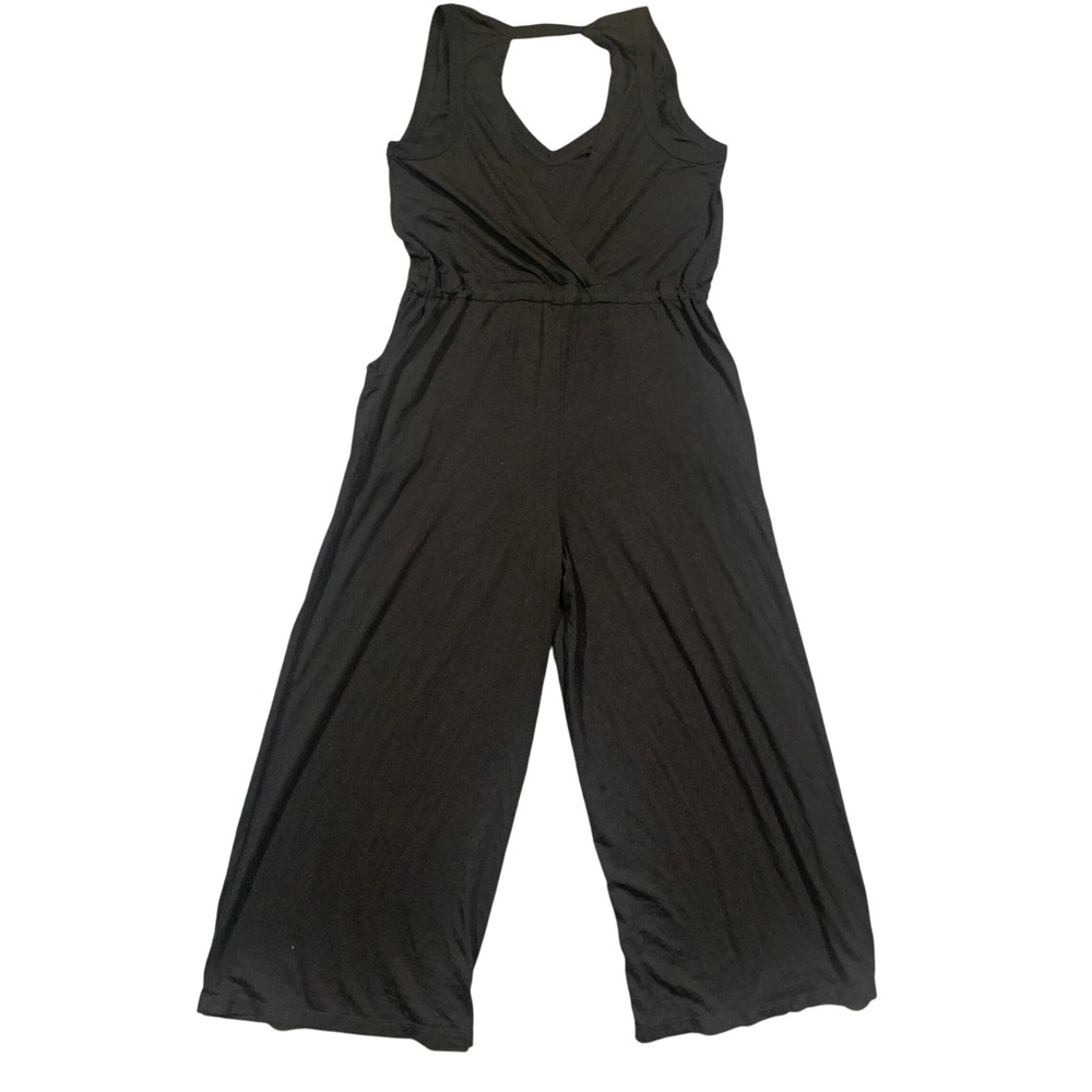 BECCA Resortwear Black Wide Leg V Neck Sleeveless Jumpsuit Romper Beach Lounge S - Picture 2 of 10